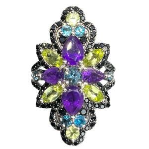 LUXY Gems Natural Topaz Amethyst Peridot Spinel Sterling Silver Ring 12.9 cts.